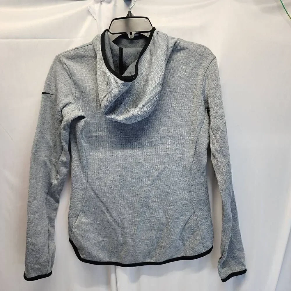 Nike Gray Dri-Fit Knit Hoodie Pullover Black Swoosh Logo Hooded Kangaroo Women's